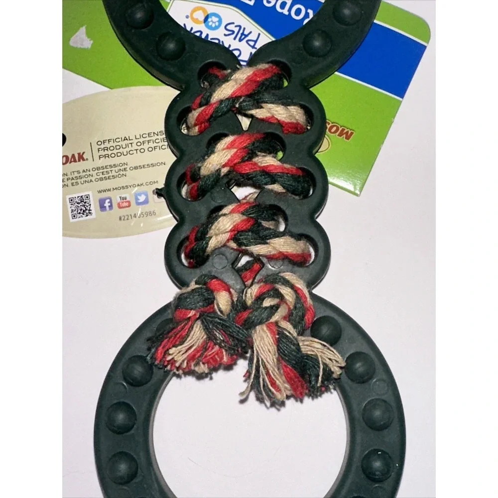 Mossy Oak Forever Pals Dog Rope Tug Toy Double‎ Ring Rubber Green Multi NWT